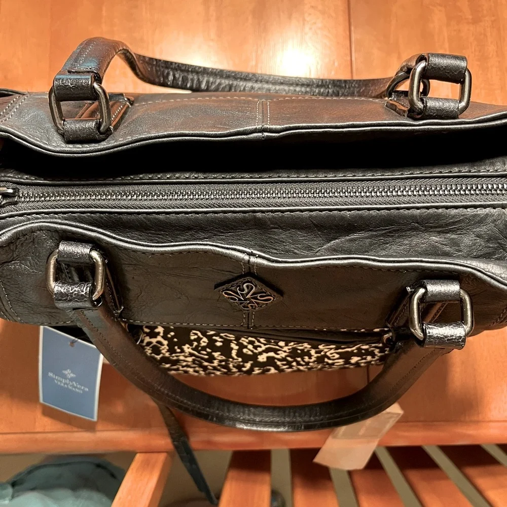 Simply Vera Vera Wang Black Luxe Leather Handbag NWT